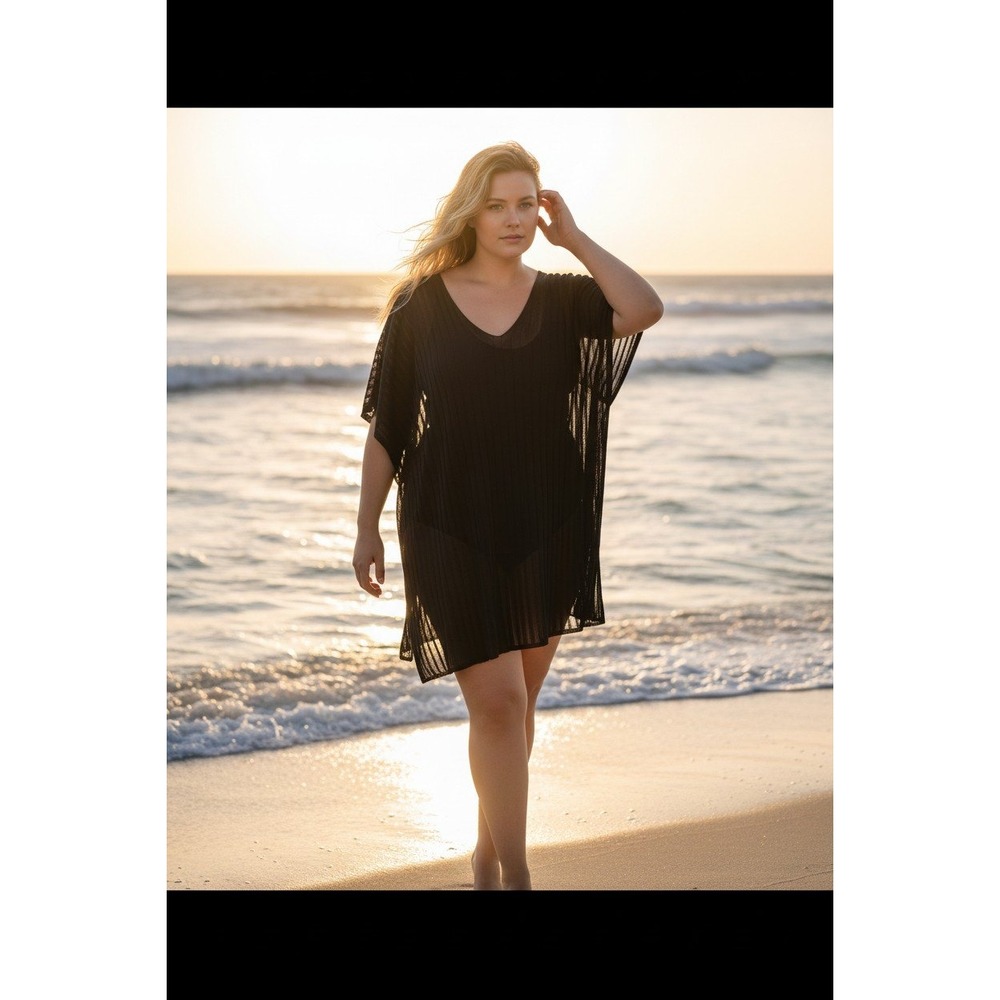 Sheer Black Tunic Top 4XL Oversized Boho‎ Resort Beach Cover Up Flowy Layer